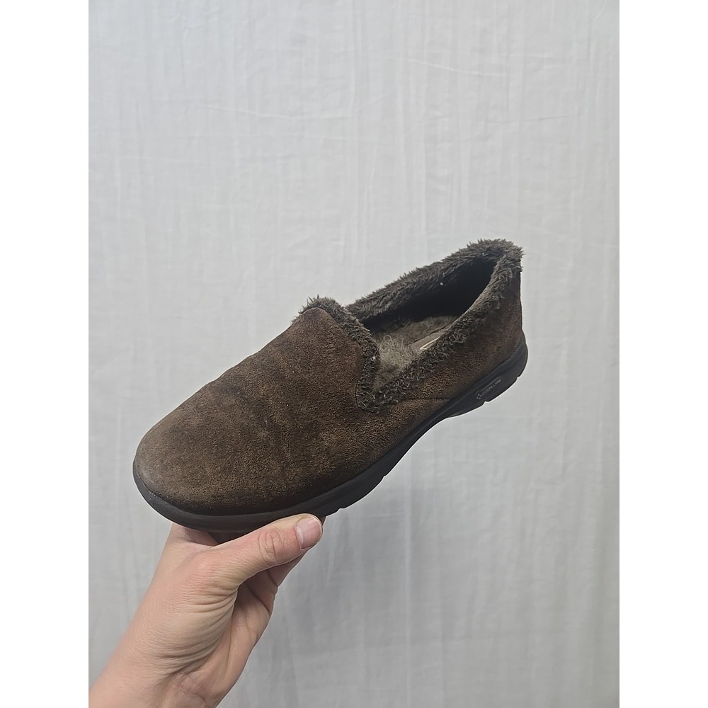 Skechers Go Step Lite Slipper Womens Size 8.5 Brown Suede Faux Fur Slip On Shoes